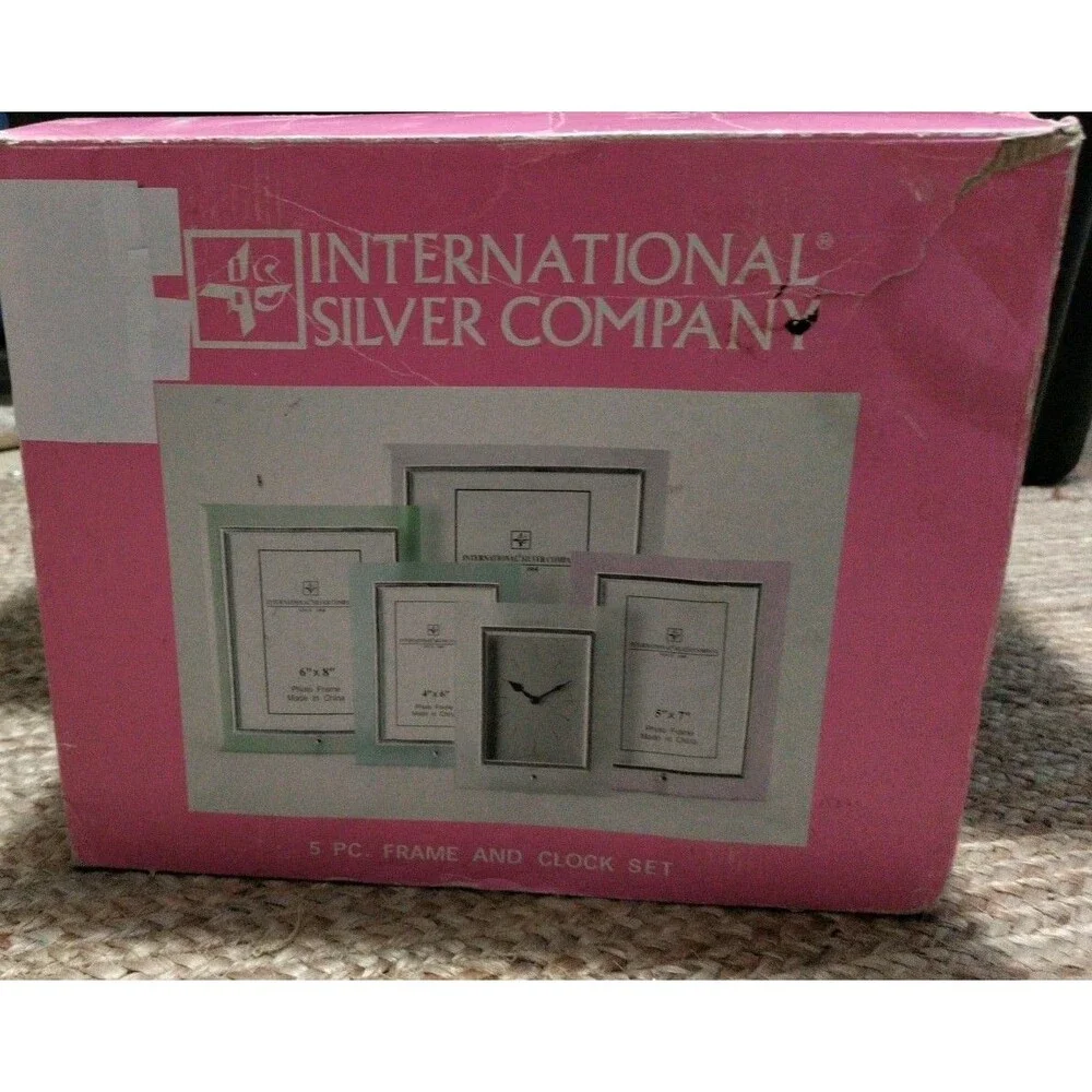 International Silver Co 5pc Silverplated Picture Frame and Clock Set New (NOB)